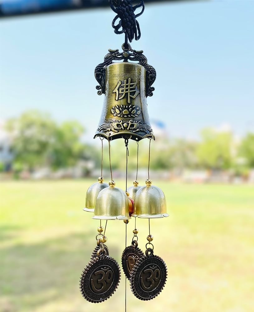 Antique Brass Feng Shui Wind Chime with Om & Buddha Symbols