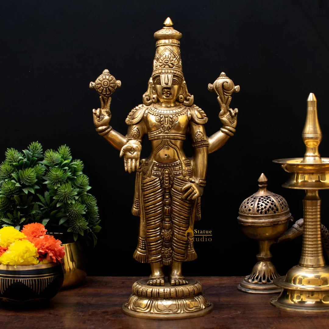 Lord Venkateshwara Brass Idol – Handcrafted South Indian Temple Statue