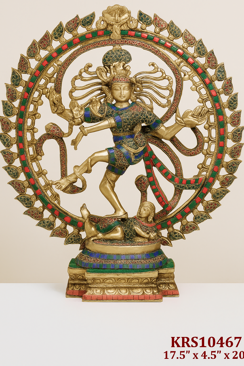 Divine Nataraja Brass Idol with Stone Inlay (20")