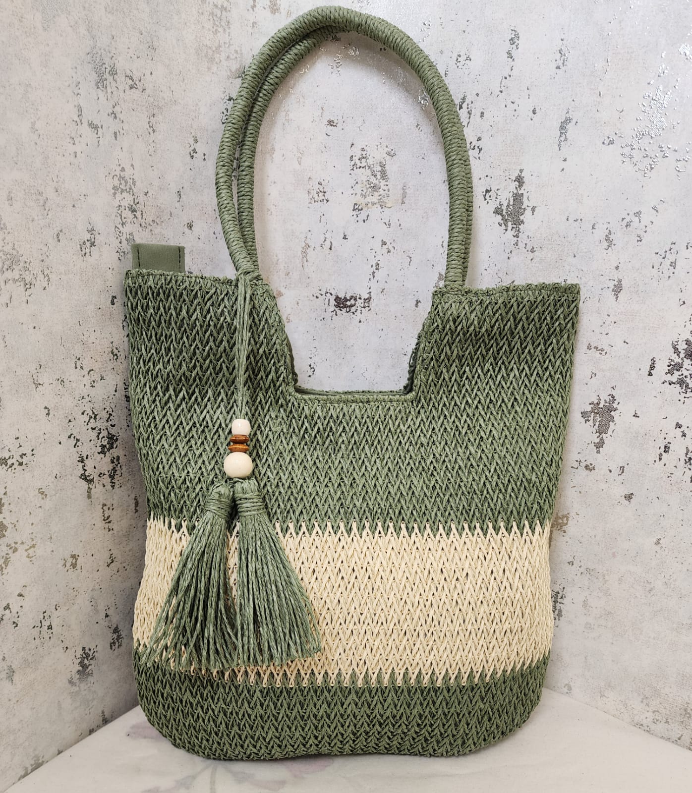 Boho Chic Jute Beach Tote Bag with Tassel Charm