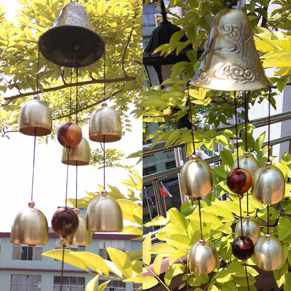 Antique Brass Feng Shui Wind Chime with Om & Buddha Symbols