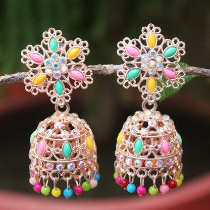 Floral Jhumka Earrings with Beaded Danglers