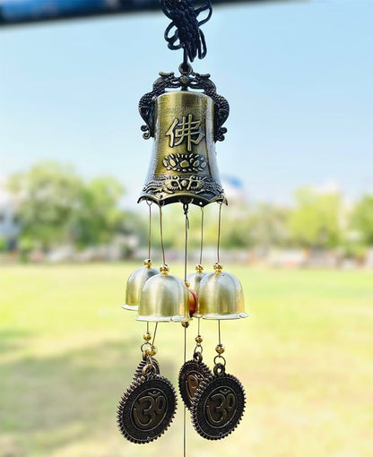 Antique Brass Feng Shui Wind Chime with Om & Buddha Symbols