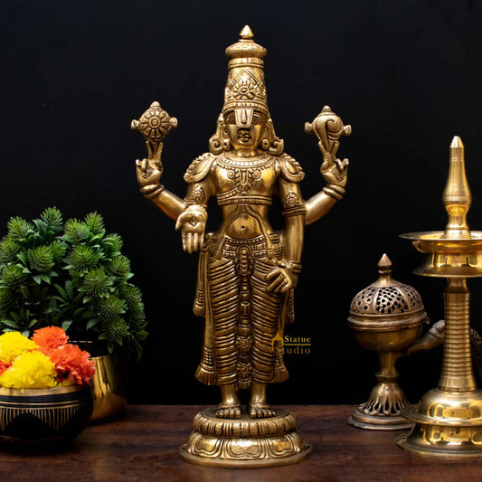 Lord Venkateshwara Brass Idol – Handcrafted South Indian Temple Statue