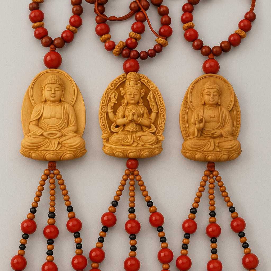 Sacred Serenity Wooden Buddha Pendant – Handcrafted Spiritual Beads