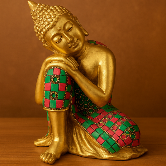 Golden Resting Buddha Idol – Handcrafted with Enamel Mosaic Robe