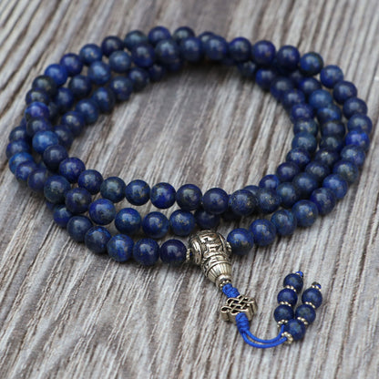 Handcrafted Wooden Japa Mala with Turquoise Accents – 108 Beads