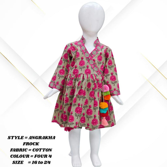 Girls' Cotton Angarakha Frock – Traditional Printed Dress (1–6 Years)