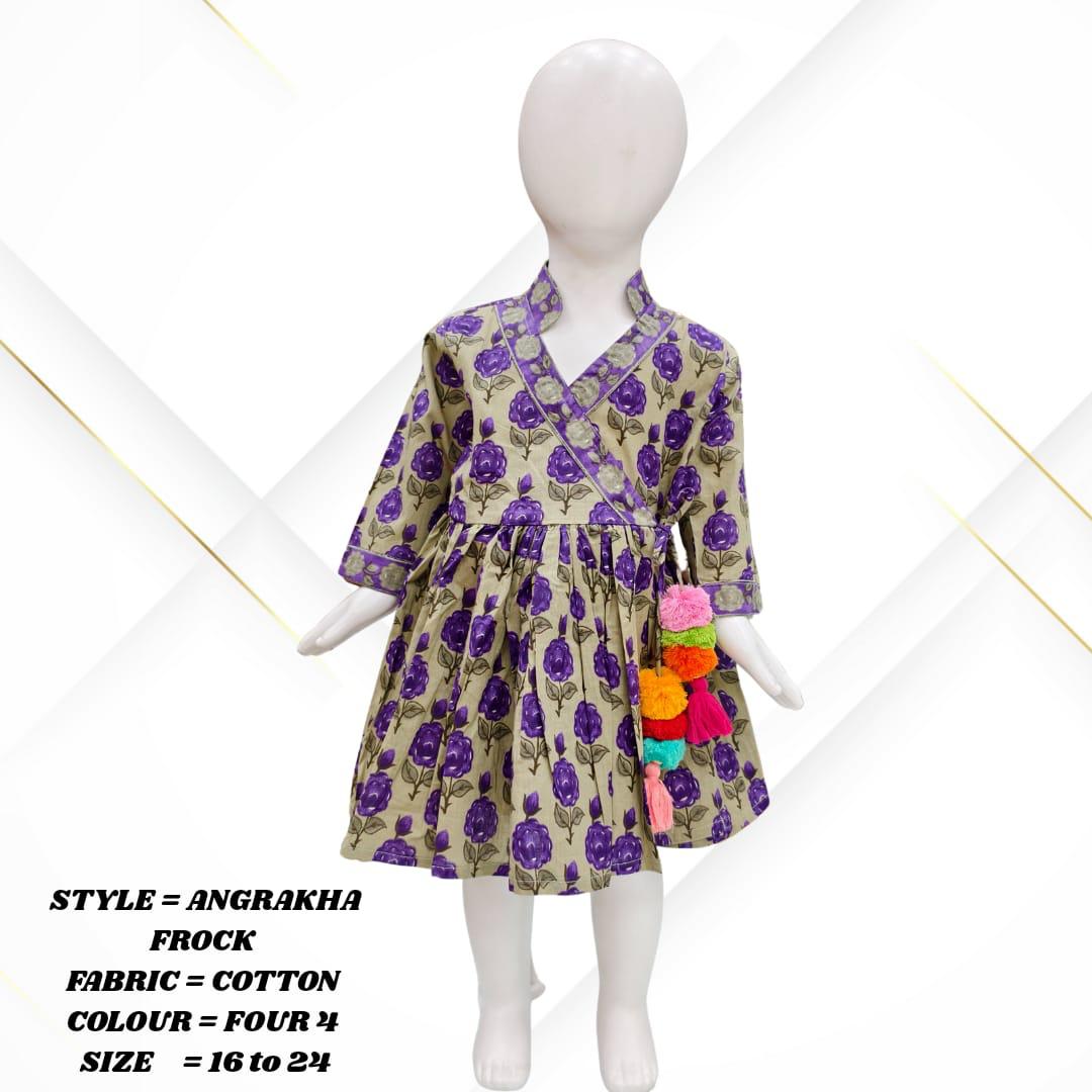 Girls' Cotton Angarakha Frock – Traditional Printed Dress (1–6 Years)