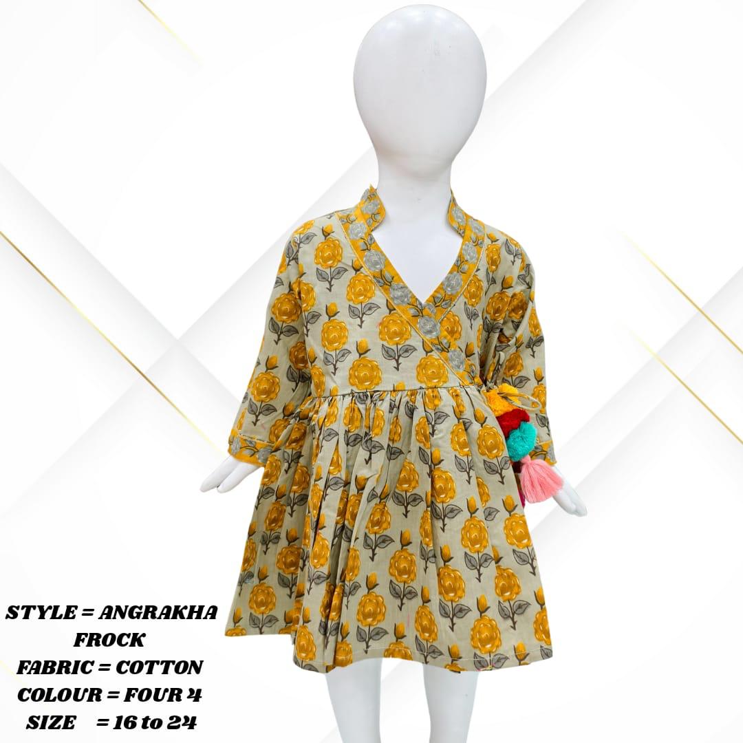 Girls' Cotton Angarakha Frock – Traditional Printed Dress (1–6 Years)
