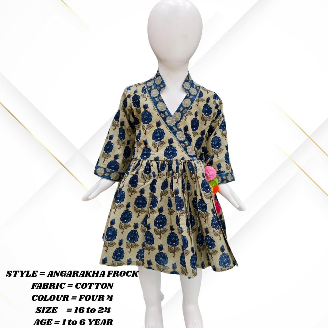 Girls' Cotton Angarakha Frock – Traditional Printed Dress (1–6 Years)
