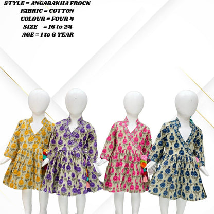 Girls' Cotton Angarakha Frock – Traditional Printed Dress (1–6 Years)