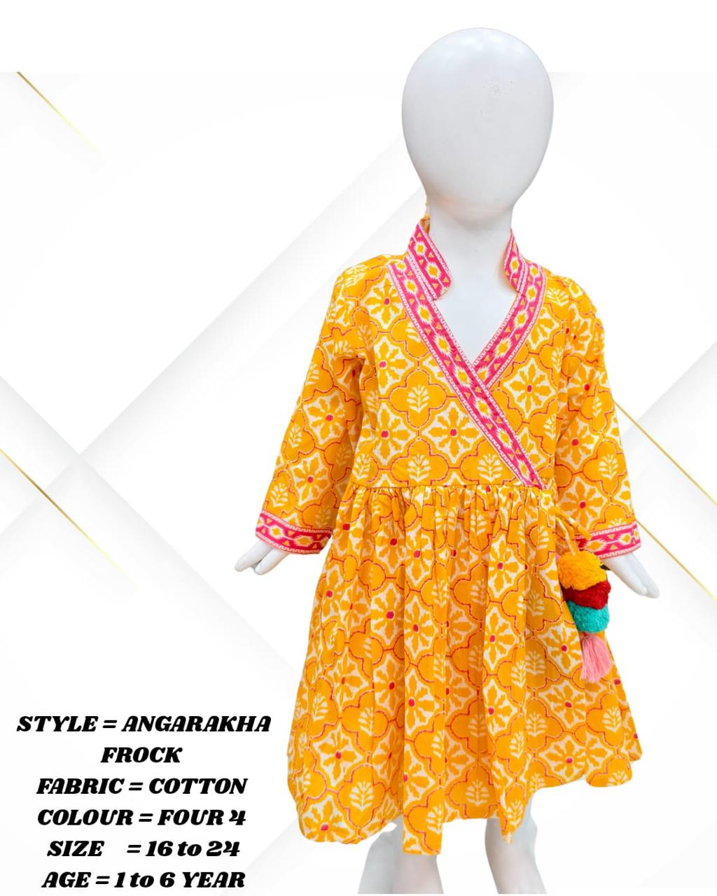 Girls' Cotton Angarakha Frock – Traditional Printed Dress (1–6 Years)