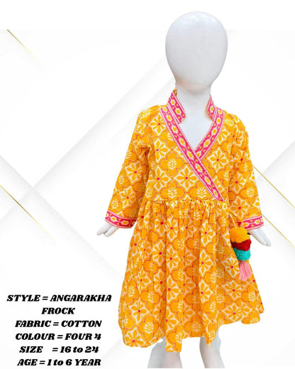 Girls' Cotton Angarakha Frock – Traditional Printed Dress (1–6 Years)