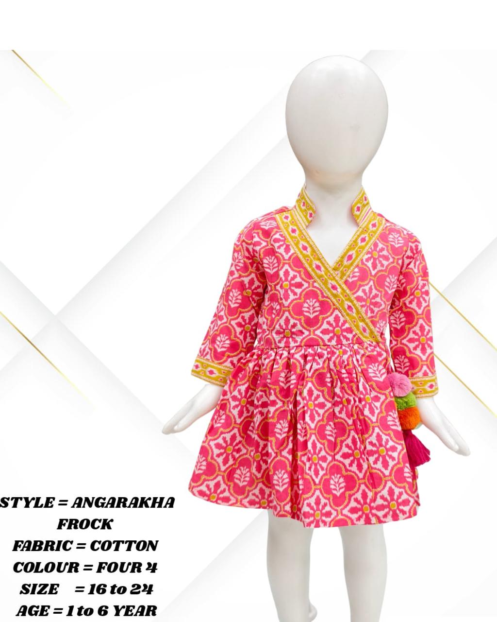 Girls' Cotton Angarakha Frock – Traditional Printed Dress (1–6 Years)