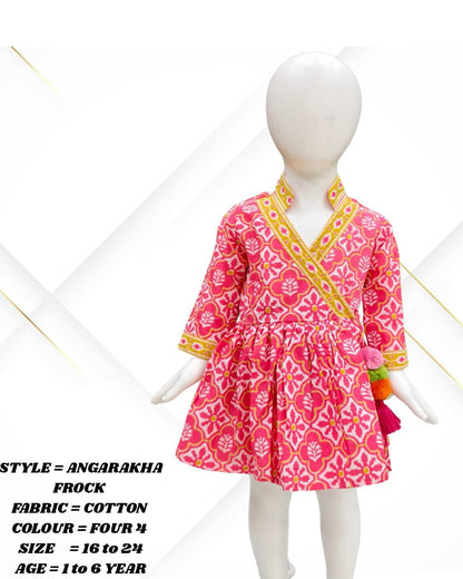 Girls' Cotton Angarakha Frock – Traditional Printed Dress (1–6 Years)