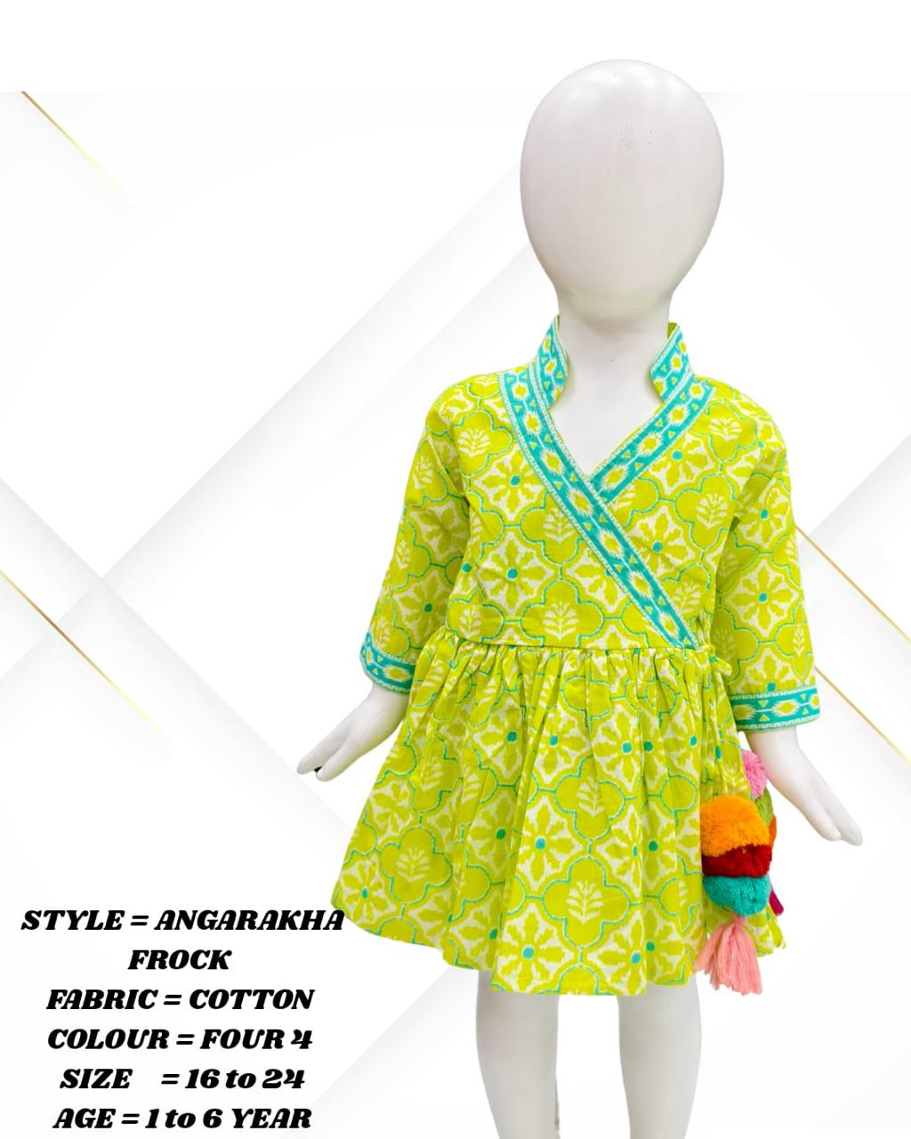 Girls' Cotton Angarakha Frock – Traditional Printed Dress (1–6 Years)