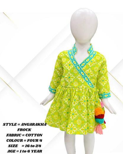 Girls' Cotton Angarakha Frock – Traditional Printed Dress (1–6 Years)