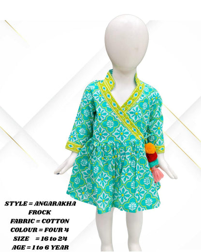 Girls' Cotton Angarakha Frock – Traditional Printed Dress (1–6 Years)