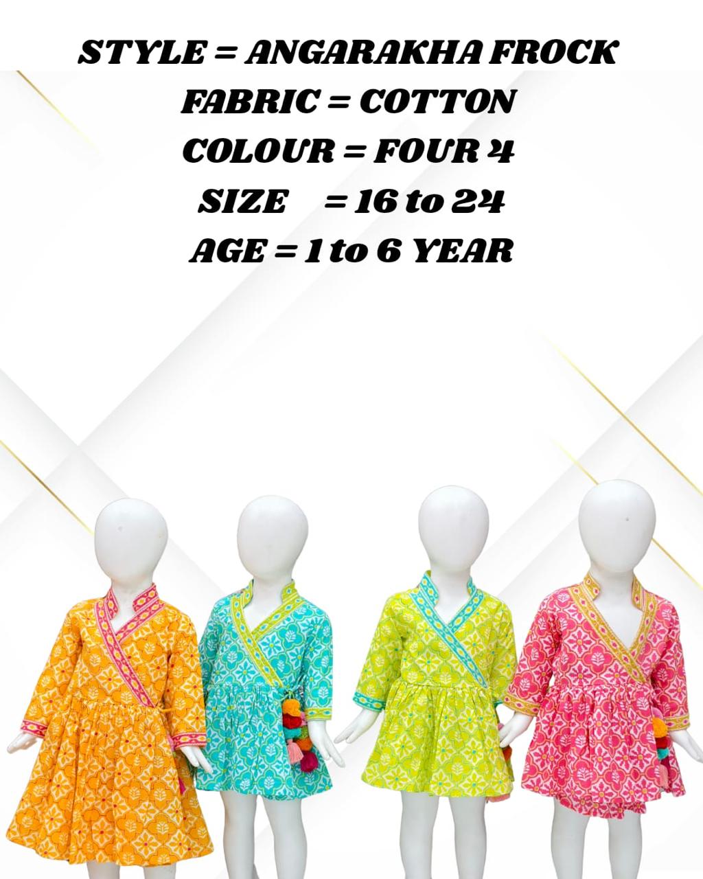 Girls' Cotton Angarakha Frock – Traditional Printed Dress (1–6 Years)