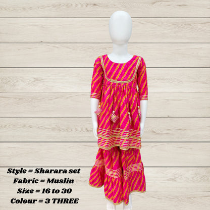 Girls' Festive Cotton Top, Skirt & Dupatta Set – Multicolor Tassel Design