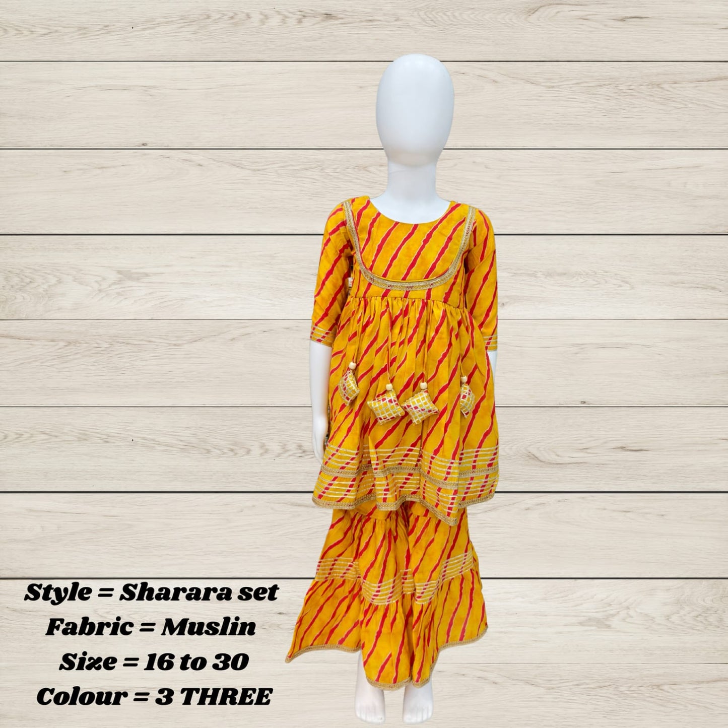 Girls' Festive Cotton Top, Skirt & Dupatta Set – Multicolor Tassel Design
