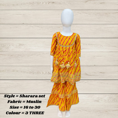 Girls' Festive Cotton Top, Skirt & Dupatta Set – Multicolor Tassel Design