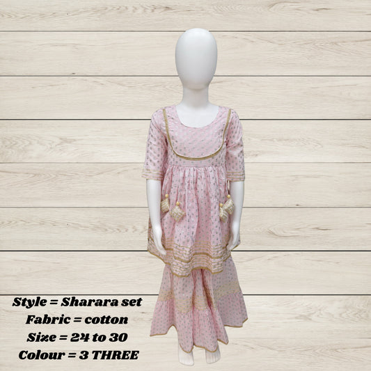 Girls' Festive Cotton Top, Skirt & Dupatta Set – Multicolor Tassel Design