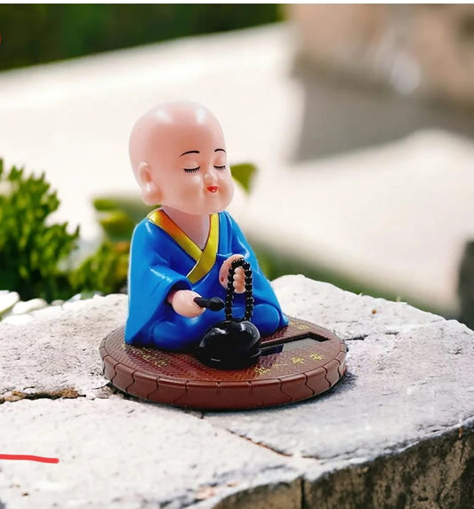 Zen Monk Figurine with Prayer Beads – Peaceful Decor for Home or Car