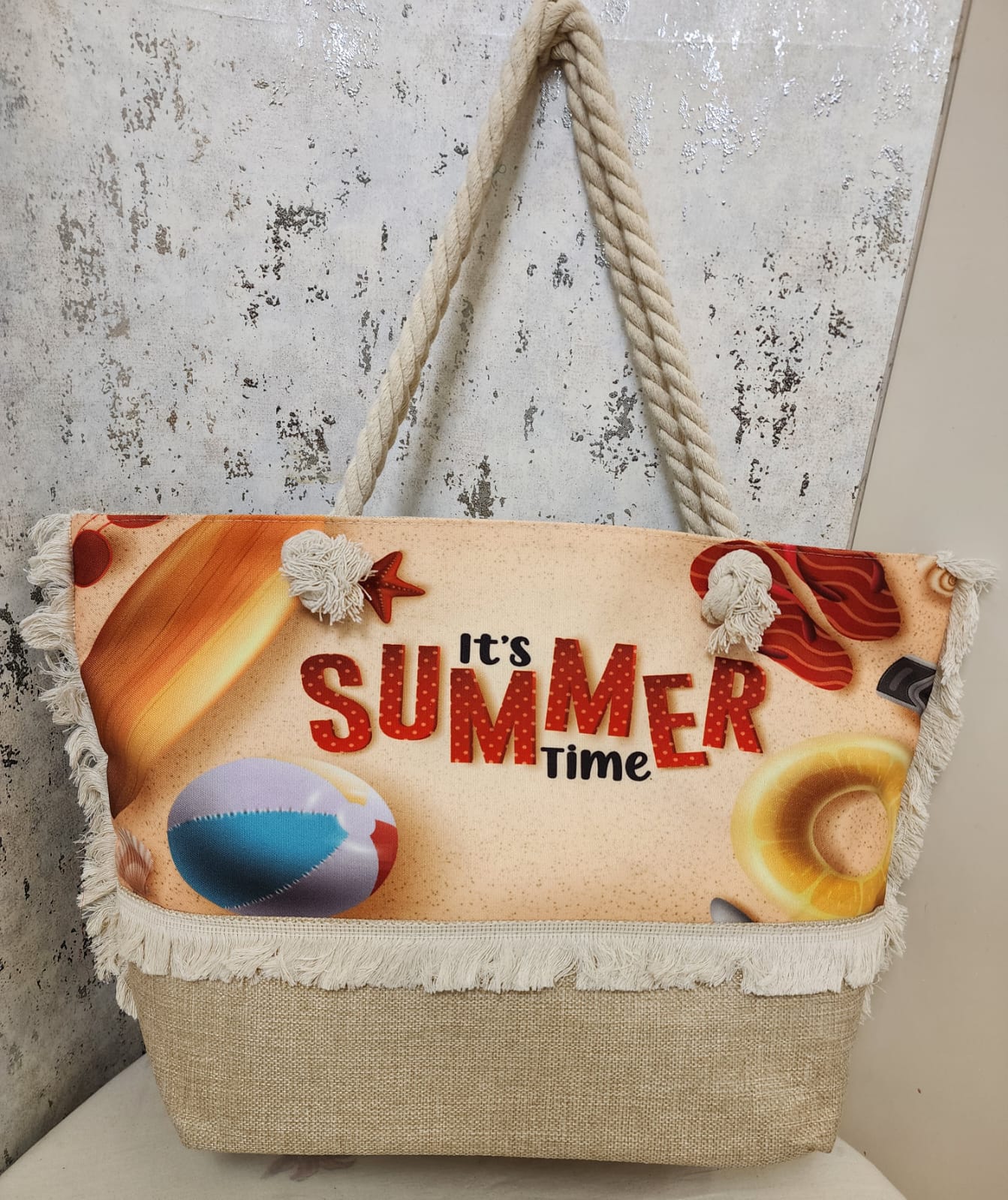 "It’s Summer Time" Beach Tote Bag with Rope Handles