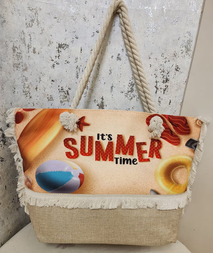 "It’s Summer Time" Beach Tote Bag with Rope Handles
