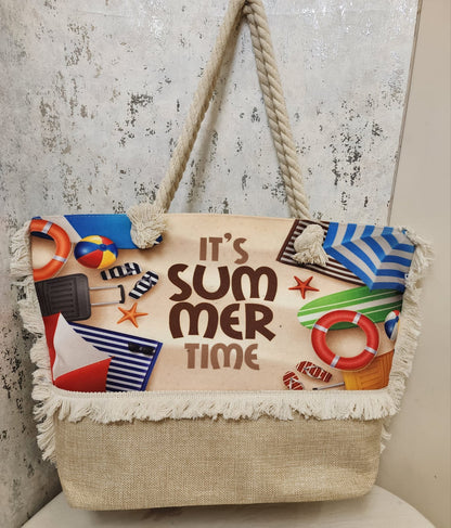 "It’s Summer Time" Beach Tote Bag with Rope Handles