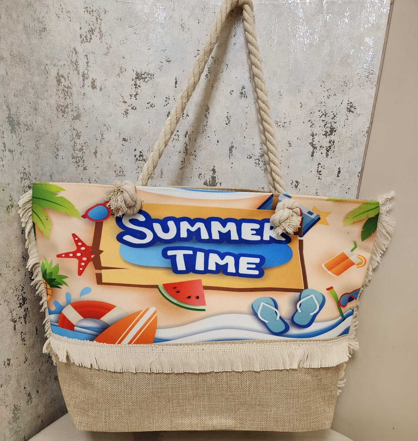 "It’s Summer Time" Beach Tote Bag with Rope Handles