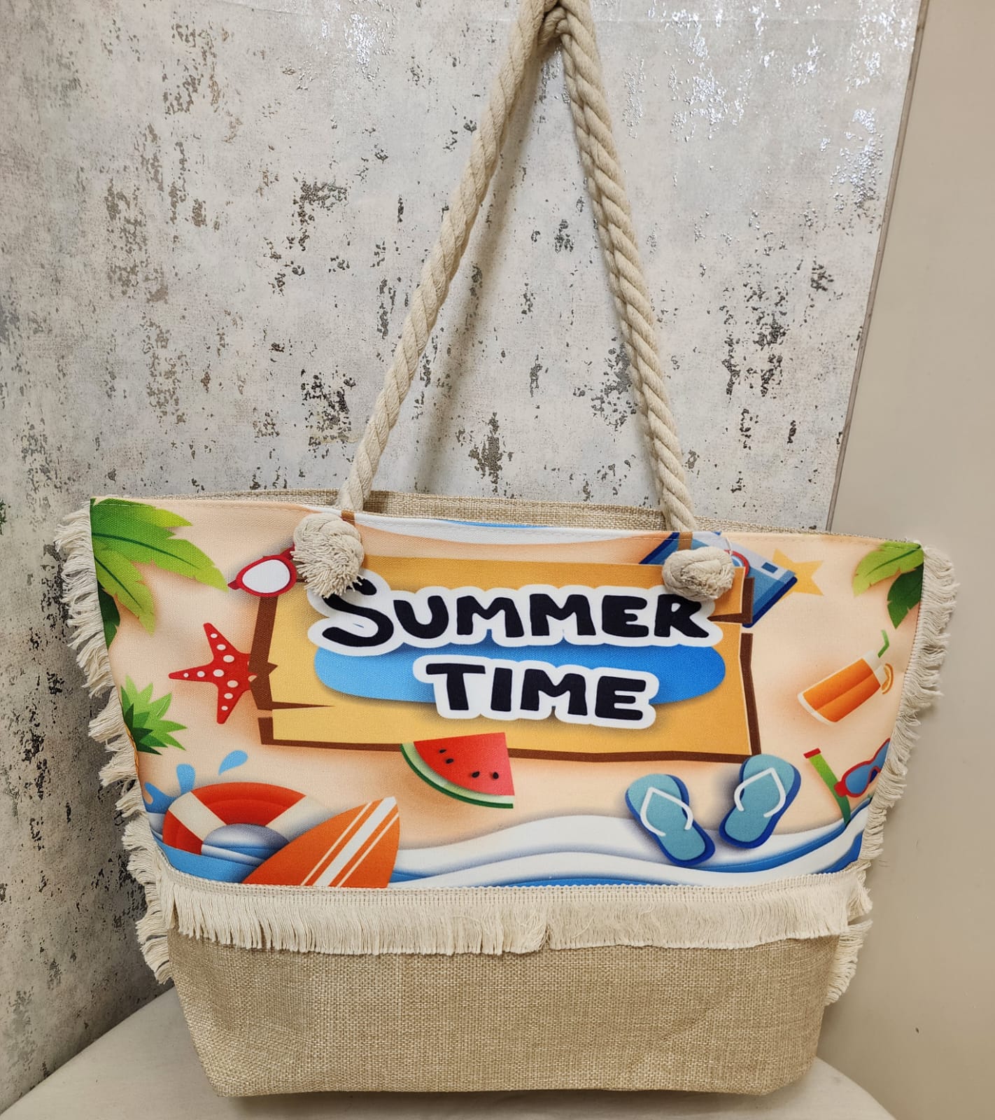 "It’s Summer Time" Beach Tote Bag with Rope Handles