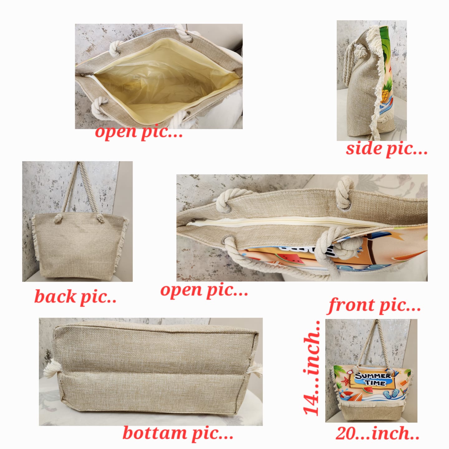 "It’s Summer Time" Beach Tote Bag with Rope Handles