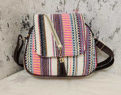 Tribal Chic Black & White Sling Bag with Tassel Detail