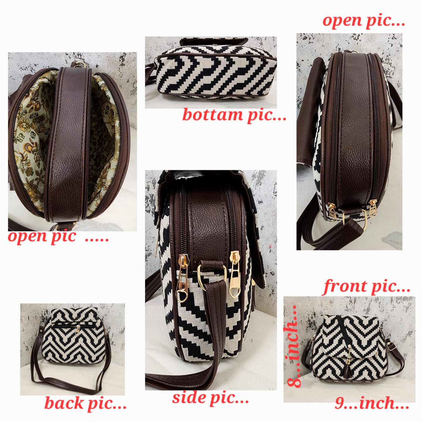 Tribal Chic Black & White Sling Bag with Tassel Detail