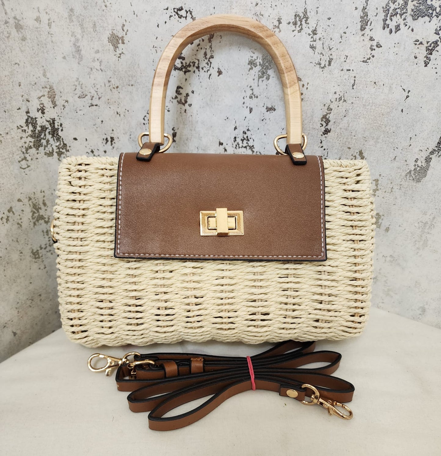 Handwoven Straw Sling Bags with Faux Leather Flap