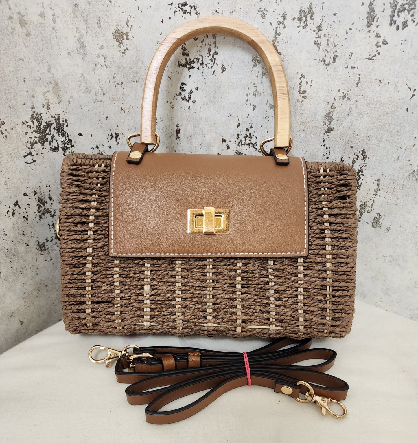 Handwoven Straw Sling Bags with Faux Leather Flap