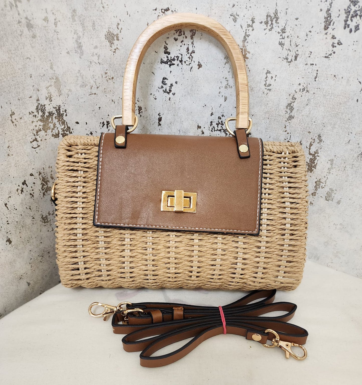 Handwoven Straw Sling Bags with Faux Leather Flap