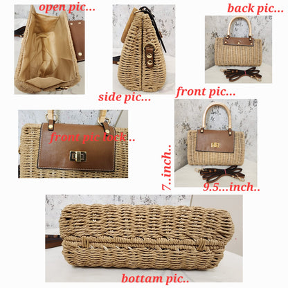 Handwoven Straw Sling Bags with Faux Leather Flap