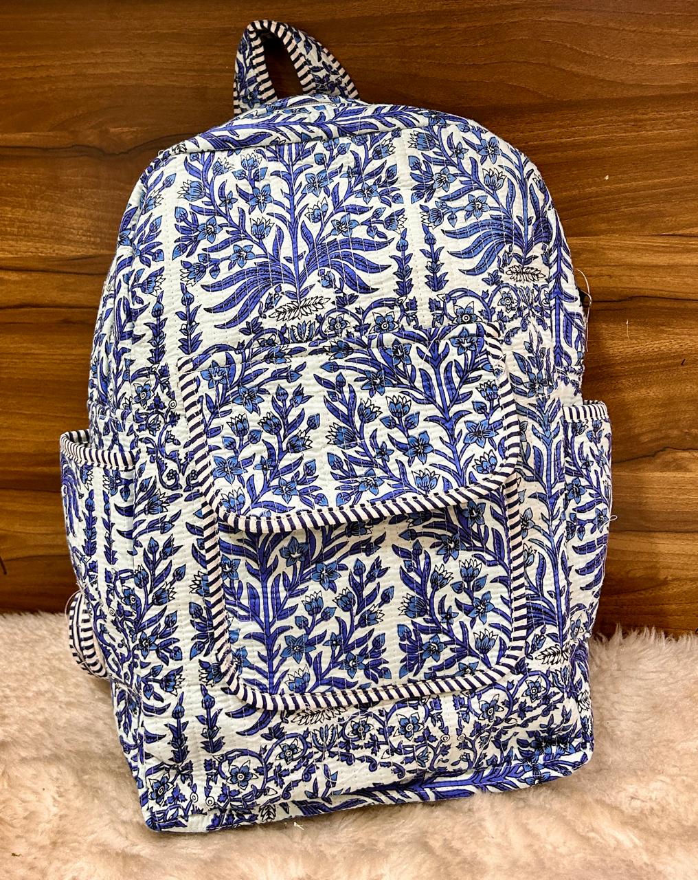 Handcrafted Cotton Quilted Backpack with Tropical Print