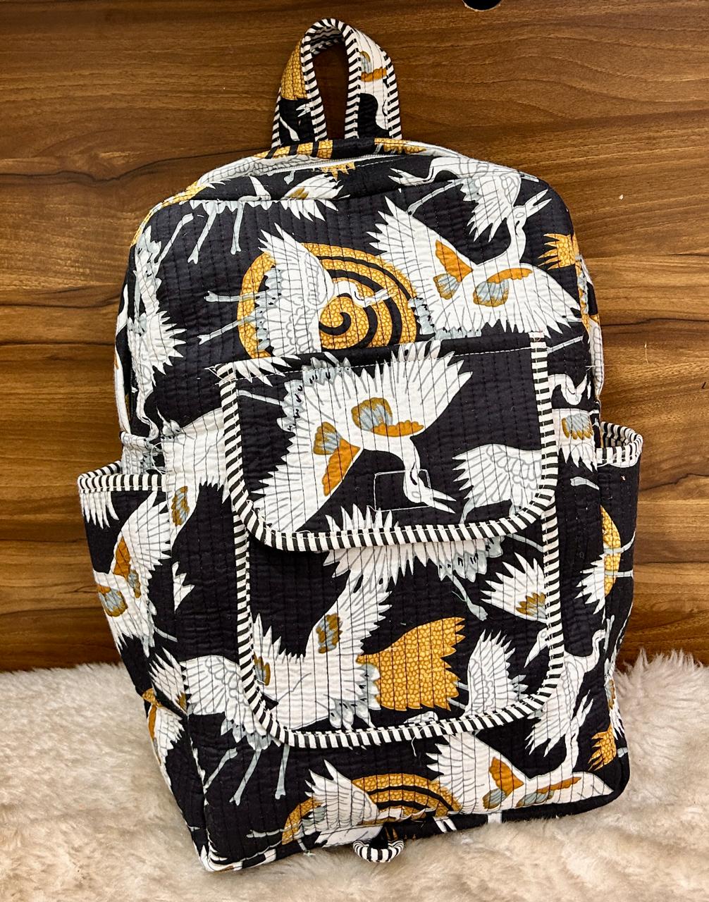 Handcrafted Cotton Quilted Backpack with Tropical Print