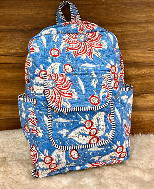 Handcrafted Cotton Quilted Backpack with Tropical Print