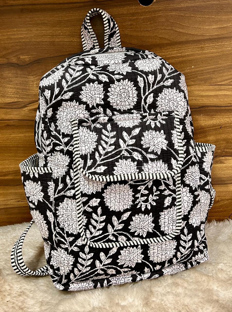 Handcrafted Cotton Quilted Backpack with Tropical Print