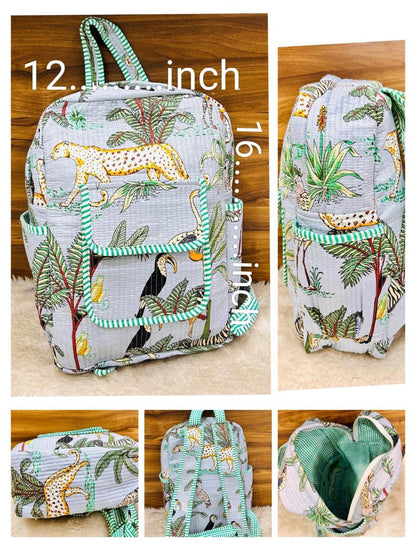 Handcrafted Cotton Quilted Backpack with Tropical Print