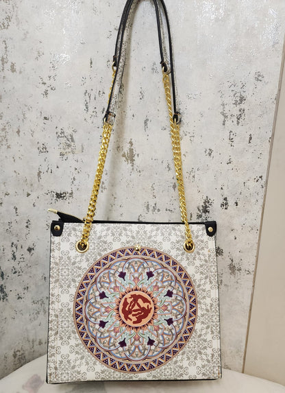 Mandala Art Tote Bag with Gold Chain Strap – Elegant & Ethnic Fusion