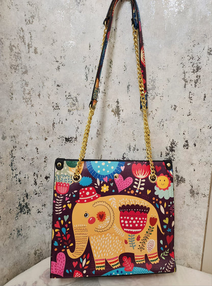 Mandala Art Tote Bag with Gold Chain Strap – Elegant & Ethnic Fusion