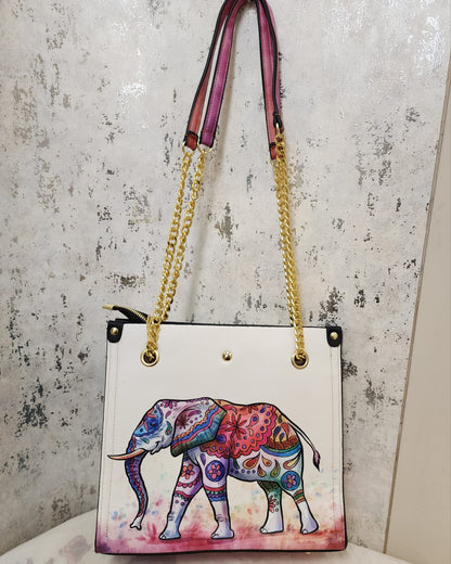 Mandala Art Tote Bag with Gold Chain Strap – Elegant & Ethnic Fusion