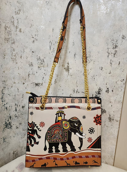 Mandala Art Tote Bag with Gold Chain Strap – Elegant & Ethnic Fusion